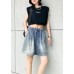 Women's loose straight denim blue shorts large size thin section rivet hole five-point pants