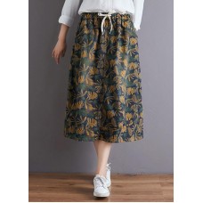 Modern elastic waist pockets cotton skirt Tutorials floral Art skirt fall