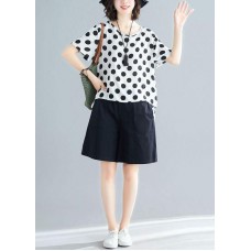 white dotted casual blended pullover and black elastic waist shorts