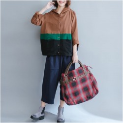 autumn fashion patchwork chocolate cotton coat loose  chunky cardigans outwear