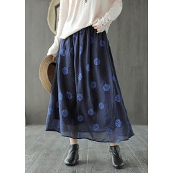 Linen Navy Blue Female Dots Skirt